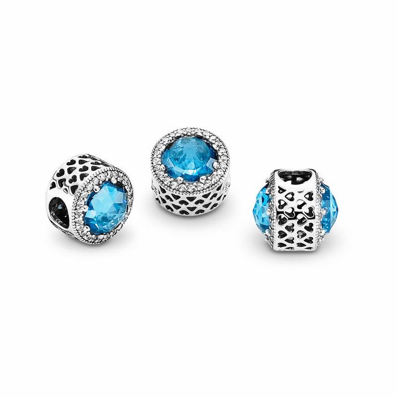 Pandora Radiant Hearts Charm - Sterling Silver/Blue/Mixed Stones/Cubic Zirconia - Canada | AR8886CT